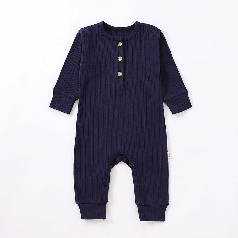 Baby Boy And Girl Solid Color Quarter Button Design Jumpsuit