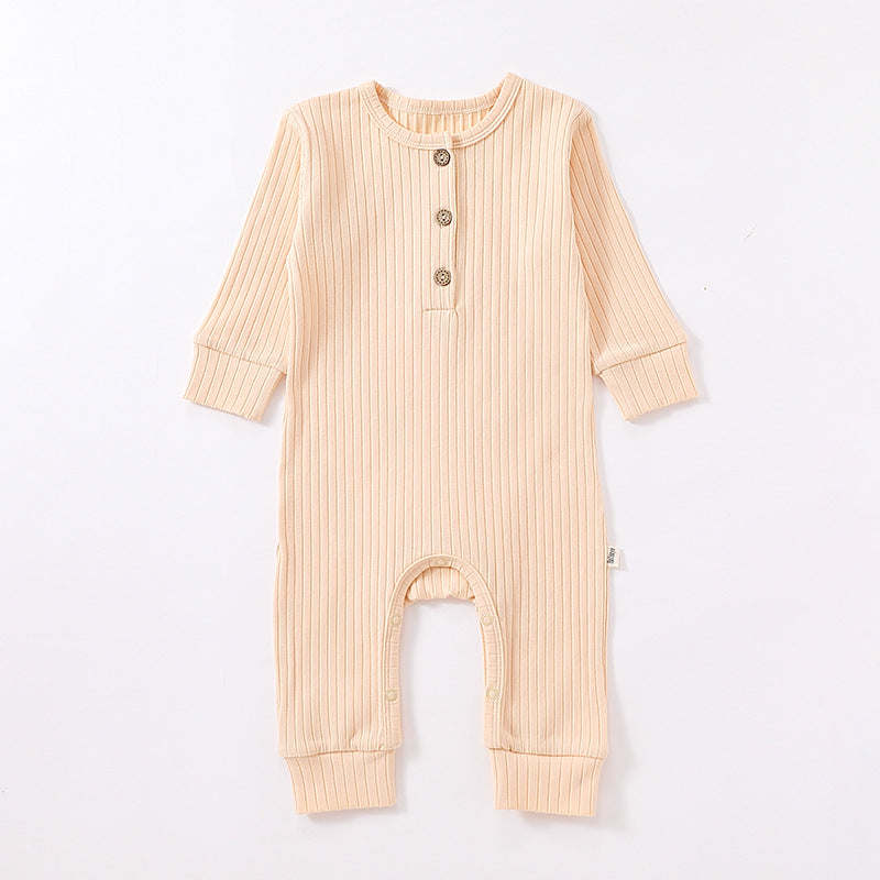 Baby Boy And Girl Solid Color Quarter Button Design Jumpsuit