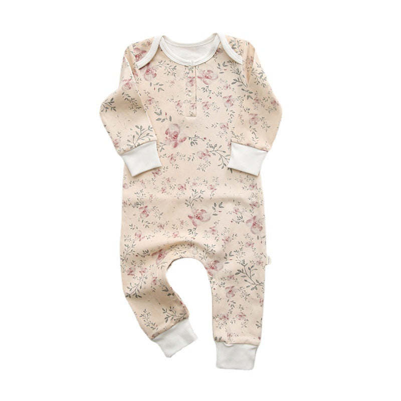 Baby Floral Graphic Envelope Collar Design Soft Cotton Nordic Style Jumpsuit