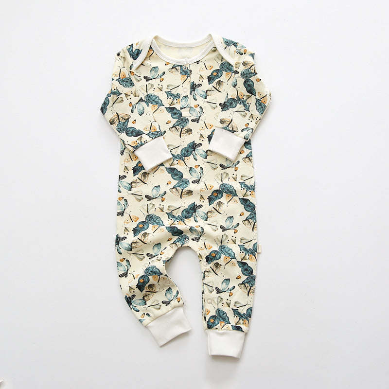 Baby Floral Graphic Envelope Collar Design Soft Cotton Nordic Style Jumpsuit