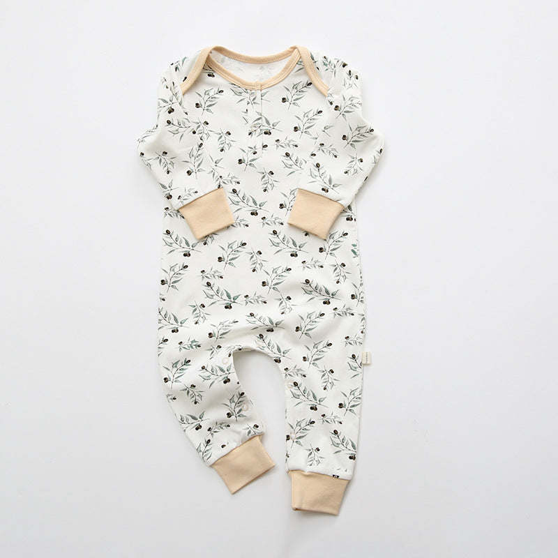 Baby Floral Graphic Envelope Collar Design Soft Cotton Nordic Style Jumpsuit