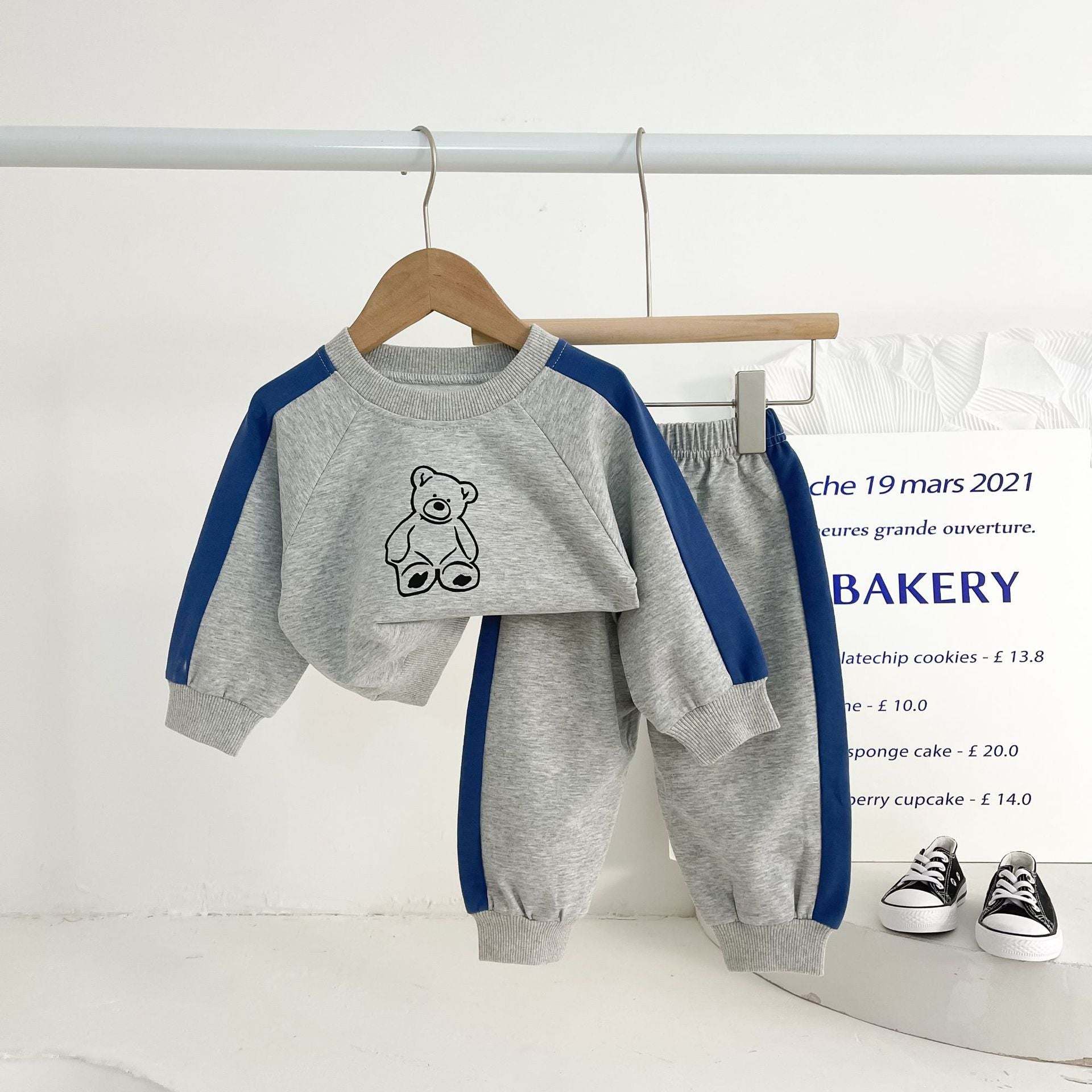 Infant Baby Unisex Bear Print Round Collar Top Combo Long Pants In Sets