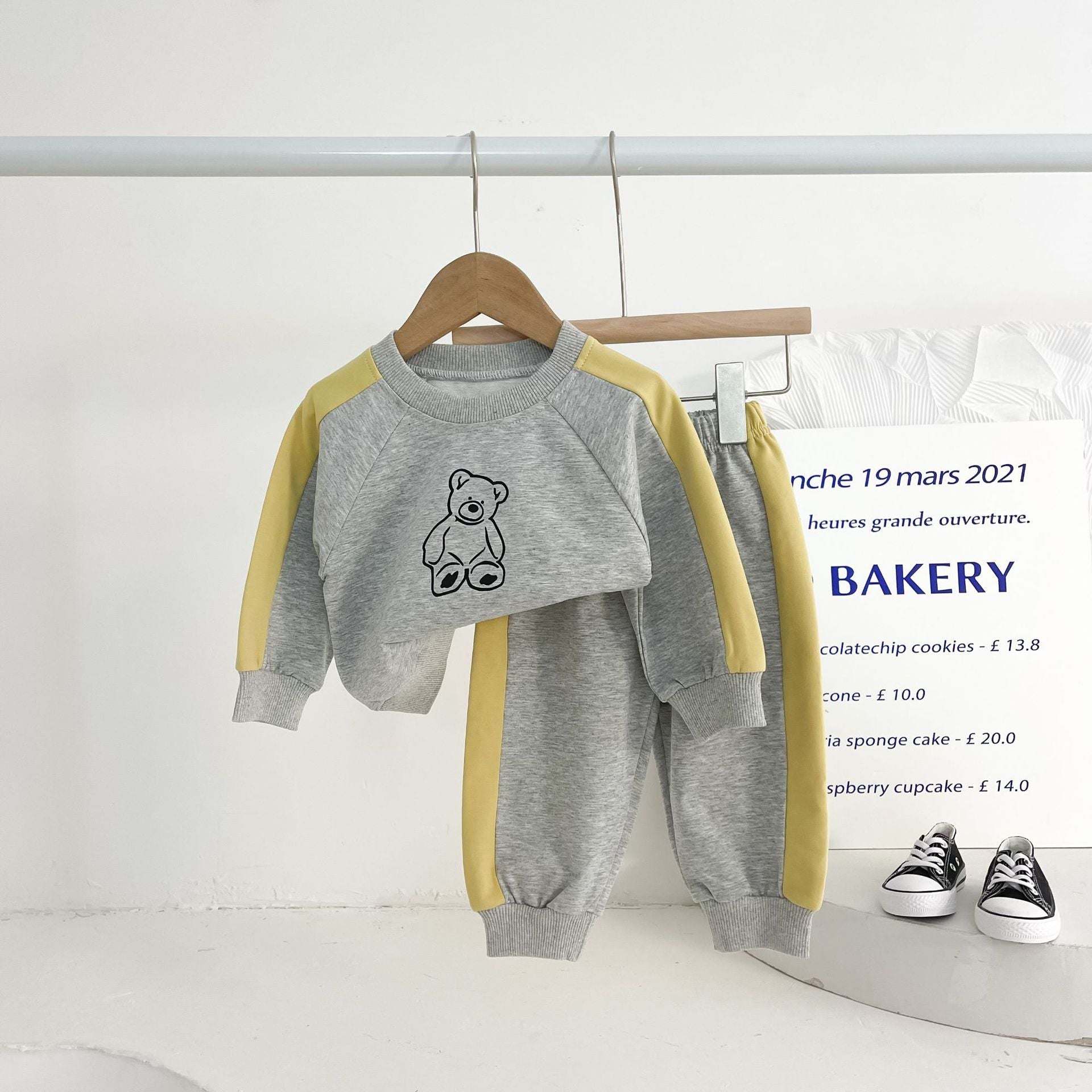 Infant Baby Unisex Bear Print Round Collar Top Combo Long Pants In Sets