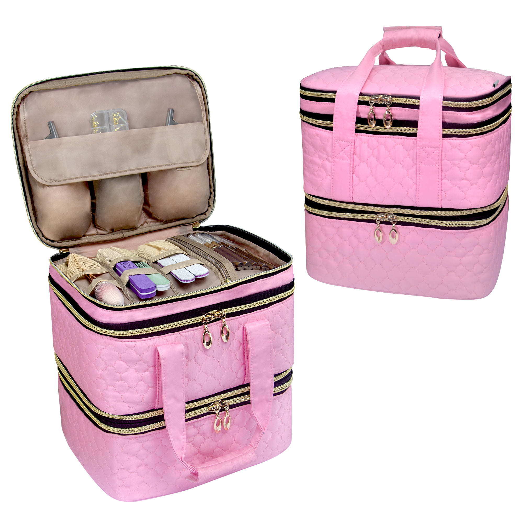 Nail Polish Organizer;  Three-Layers Nail Polish Organizer Case with Detachable Nail Machine Compartment;  3 in 1 Portable Nail Polish Holder Organizer Case