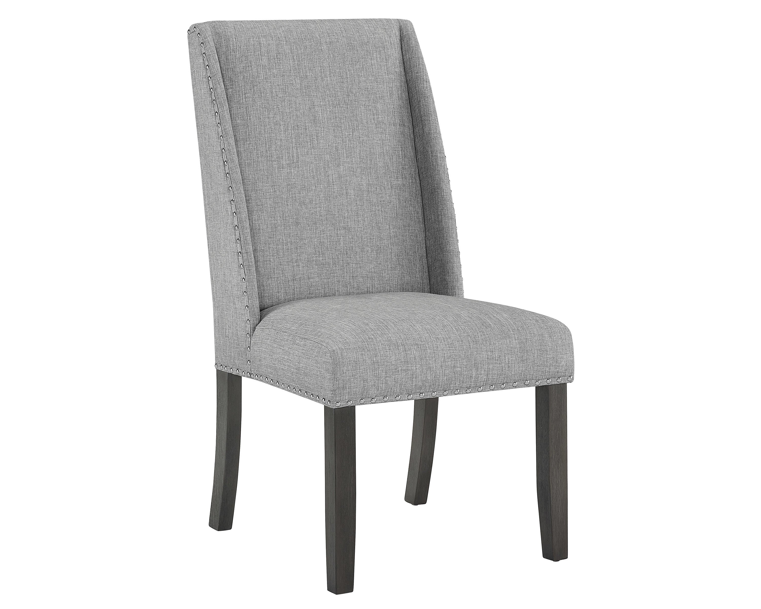 Modern Look 2pc Gray Finish Side Chair Fabric Upholstered Seat Back Wing Back Chair Nailhead Trim Accent Dining Room Wooden Furniture