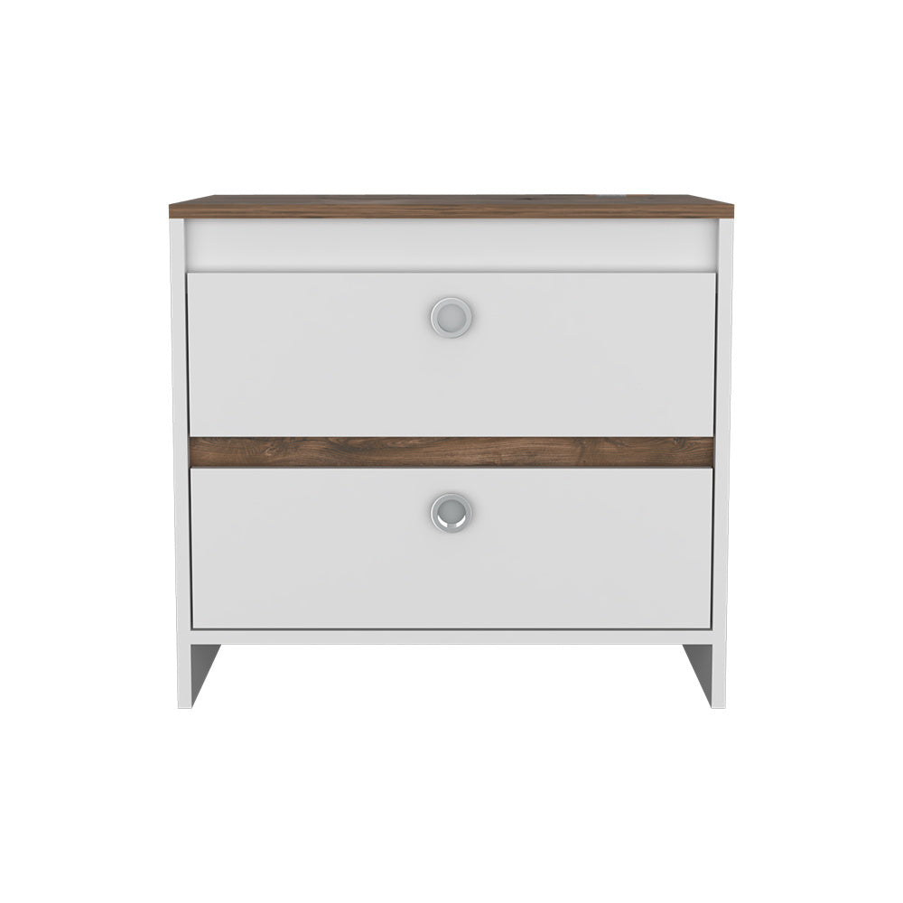 Nightstand Dreams, Two Drawers, White / Dark Brown Finish