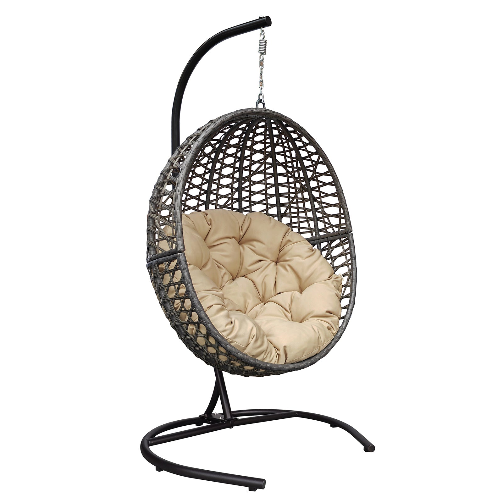 Hanging Swing Egg Chair with Stand,Outdoor Patio Wicker Tear Drop Shape Hammock Chair with Cushion (Khaki)