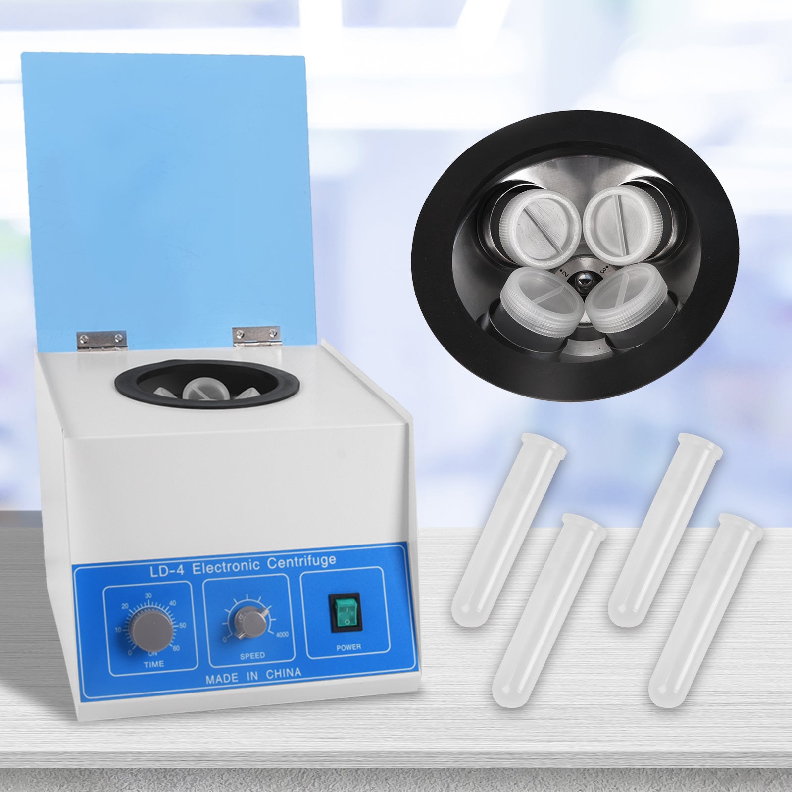 Electric Centrifuge Machine 4000 RPM 110V 60Hz 100ml x 4 Tubes Benchtop Lab Centrifuge Machine w/Timer and Speed Control for Blood PRP