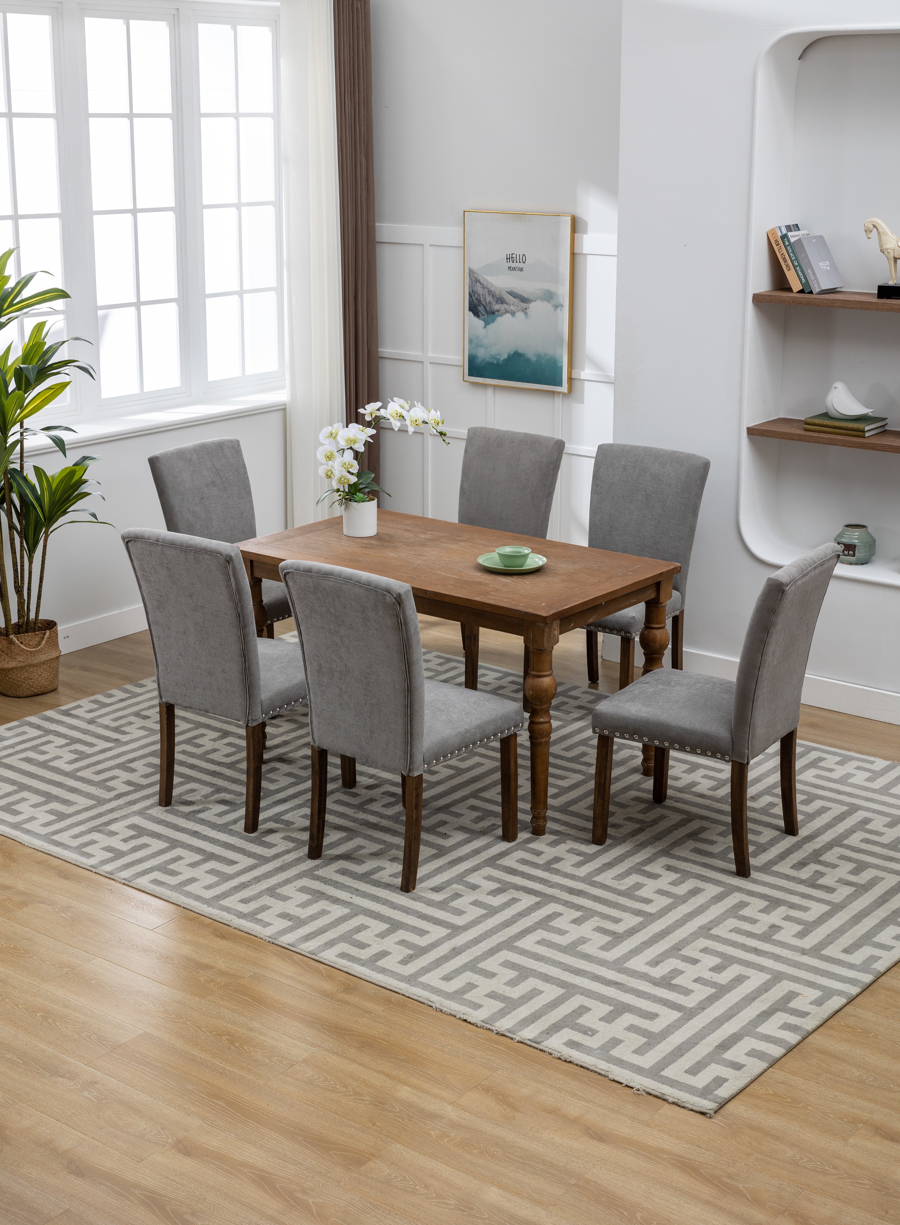 Cotton Linen Dining Chairs Set of 2, Parsons Diner Chairs Upholstered Dining Room Chairs with High Back Padded Dining Chairs with Solid Wood Legs for Kitchen Dining Room