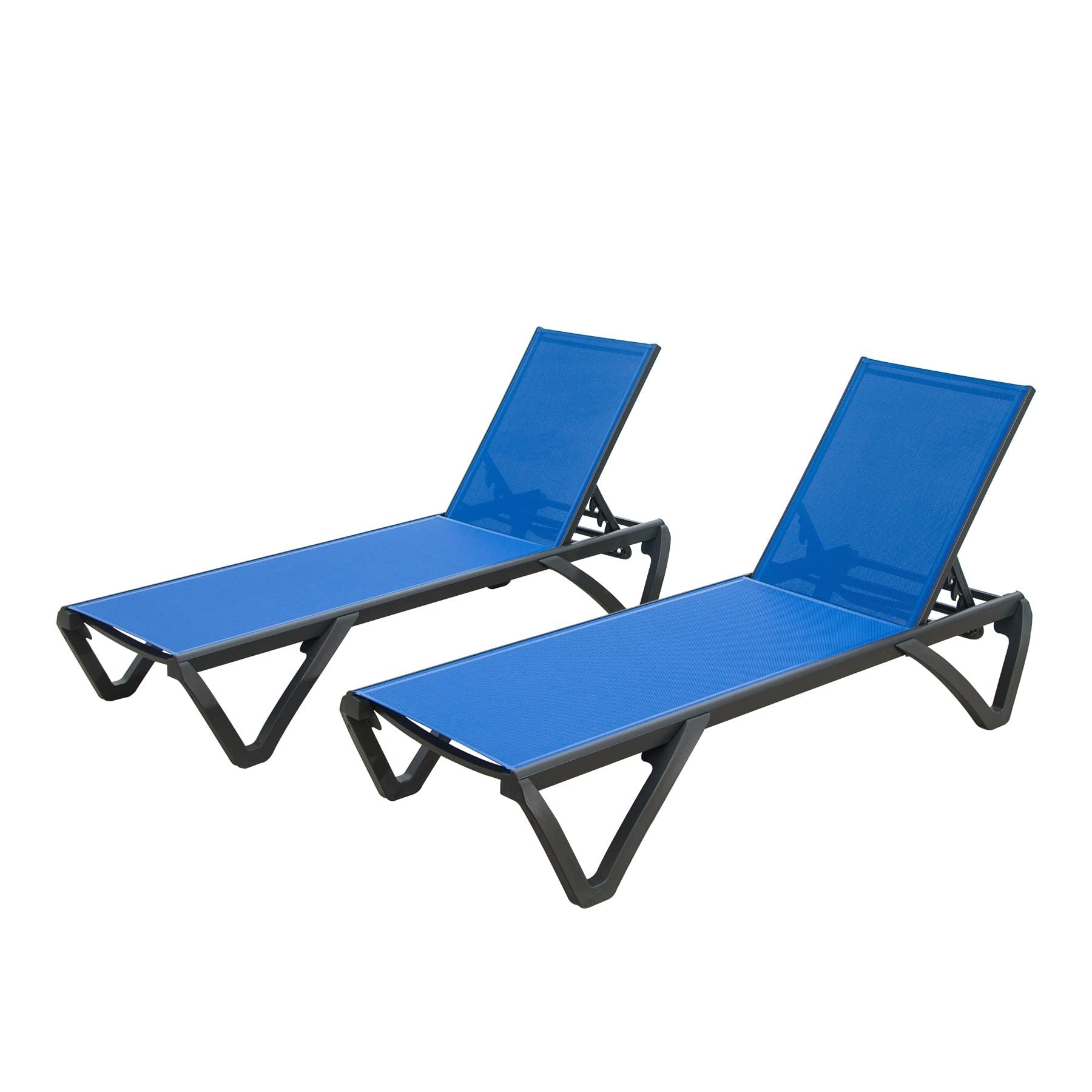 Patio Chaise Lounge Outdoor Aluminum Polypropylene Chair Poolside Sunbathing Chair with Adjustable Backrest for Beach,Yard,Balcony (Blue, 2 Lounge Chairs)