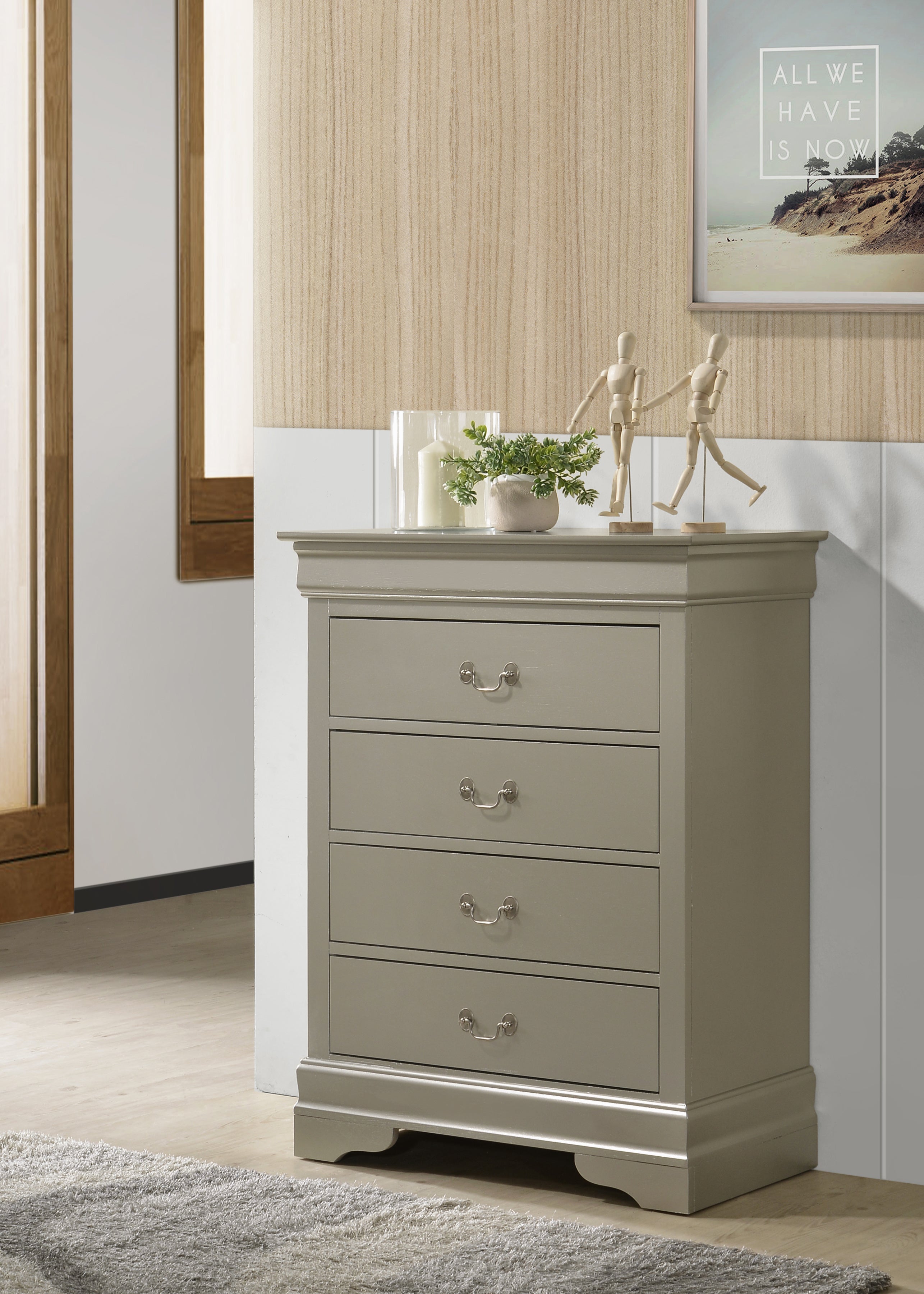 Glory Furniture Louis Phillipe G3103-BC 4 Drawer Chest , Silver Champagne