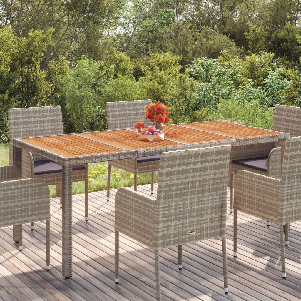 Patio Table with Wooden Top Gray 74.8"x35.4"x29.5" Poly Rattan