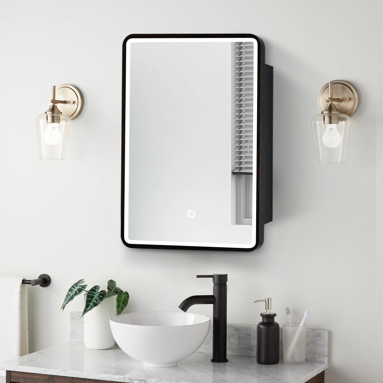 20x28 inch 3 colors with light Black framed Wall mount Medicine Cabinet with Mirror Anti-fog function