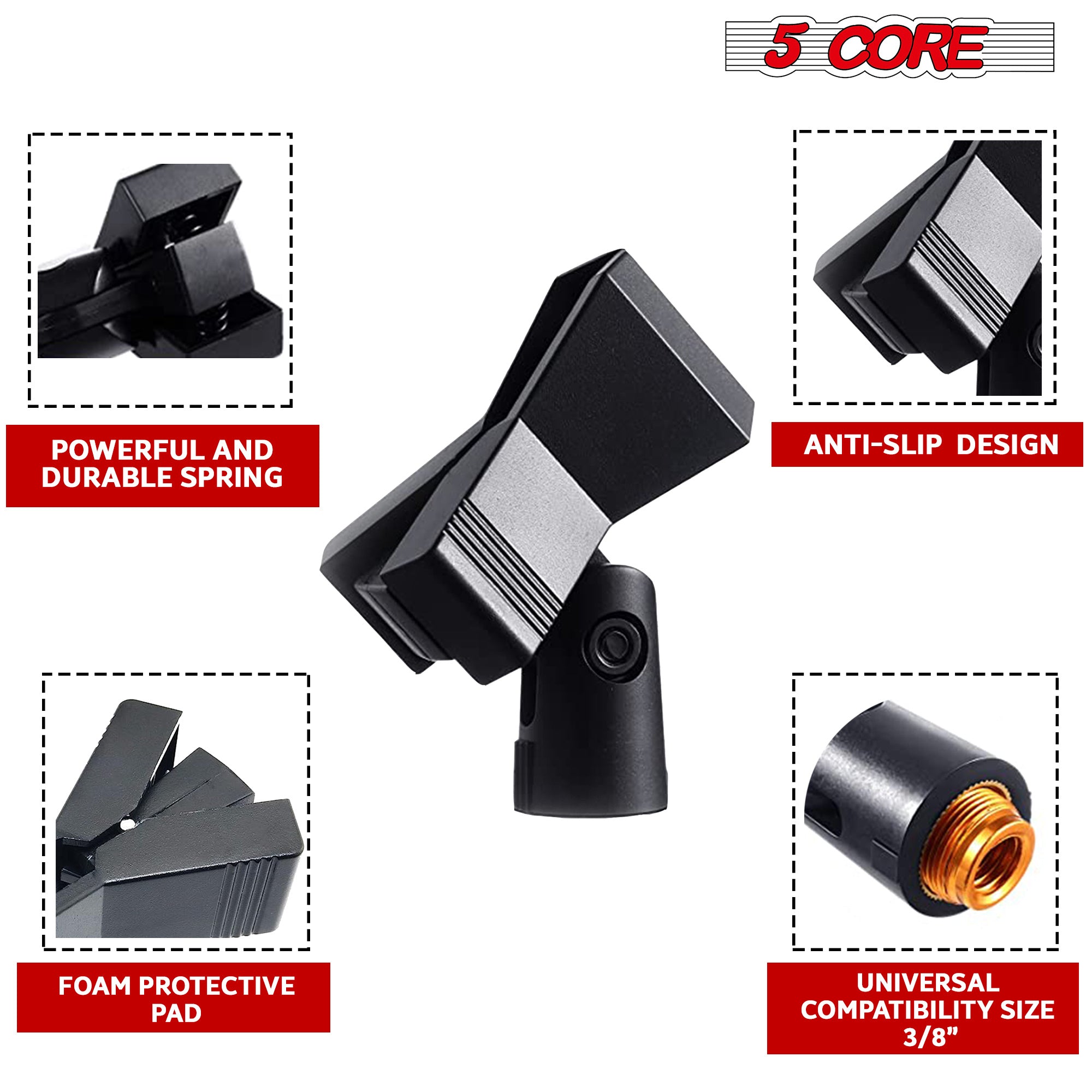 5 Core Durable Spring Loaded Premium Microphone Clips/Compatible with Most Handheld Transmitters Less Than 4.5 cm - MC 04