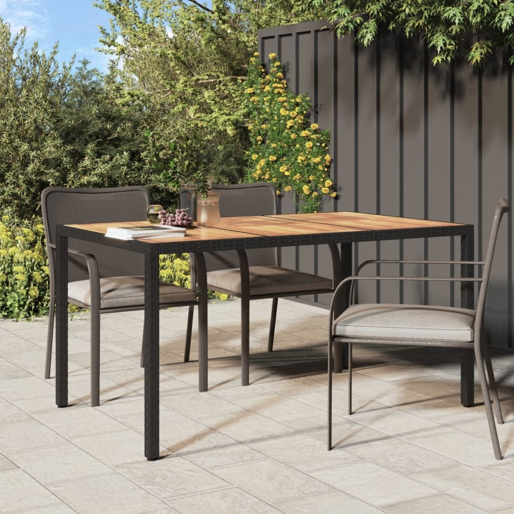 Garden Table 59.1"x35.4"x29.5" Poly Rattan and Acacia Wood Black