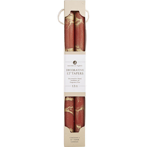 TERRA COTTA WITH GOLD by Northern Lights 12" DECORATIVE TAPERS (2 PACK)