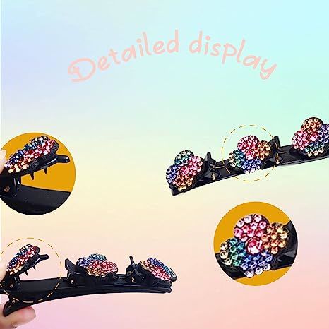 8PCS Sparkling Crystal Stone Braided Hair Clips Four-Leaf Clover Chopped Hairpin Duckbill Clip With 3 Small Clips On Top Hair Accessories Clips For Wo