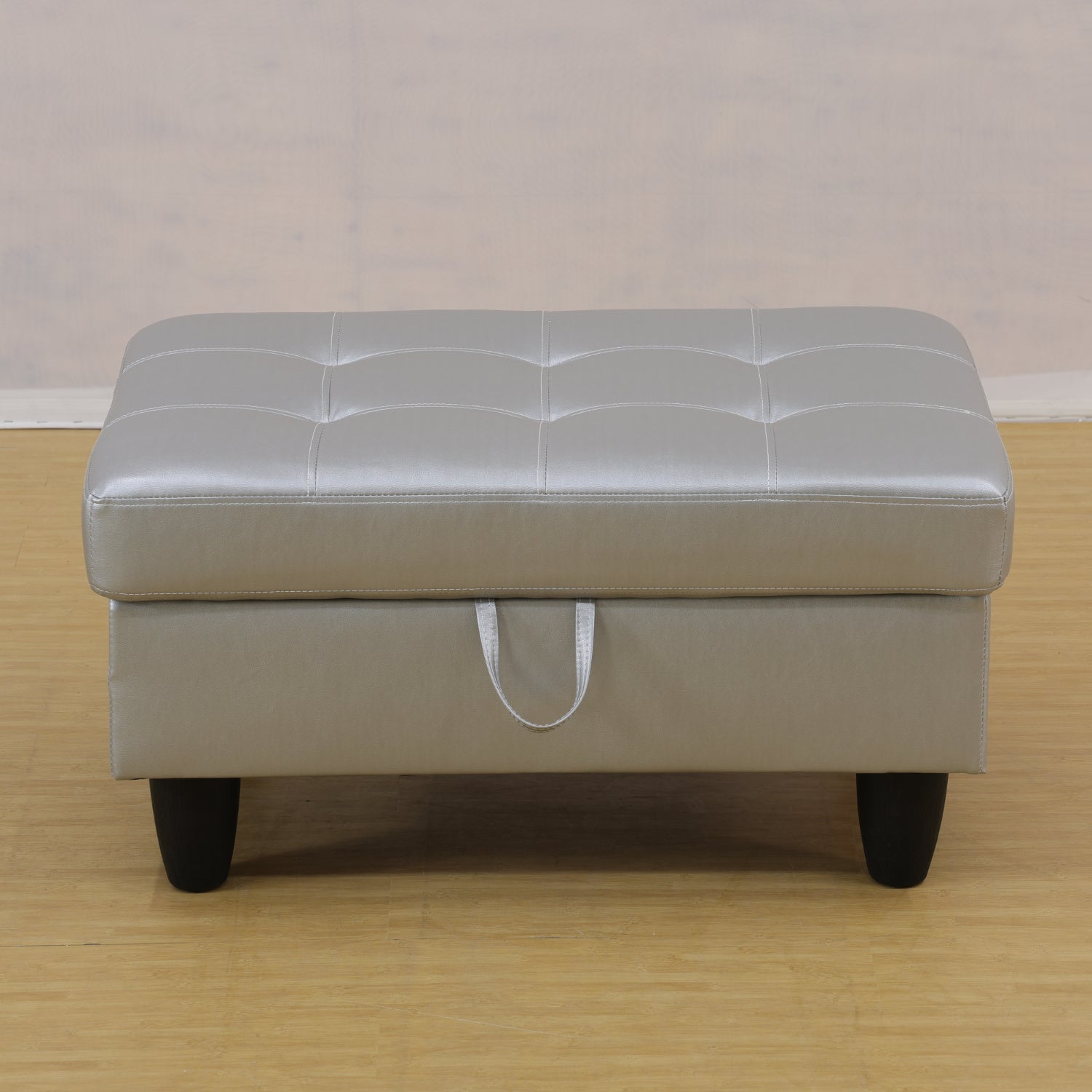 Silver White Semi PU Synthetic Leather Storage Ottoman