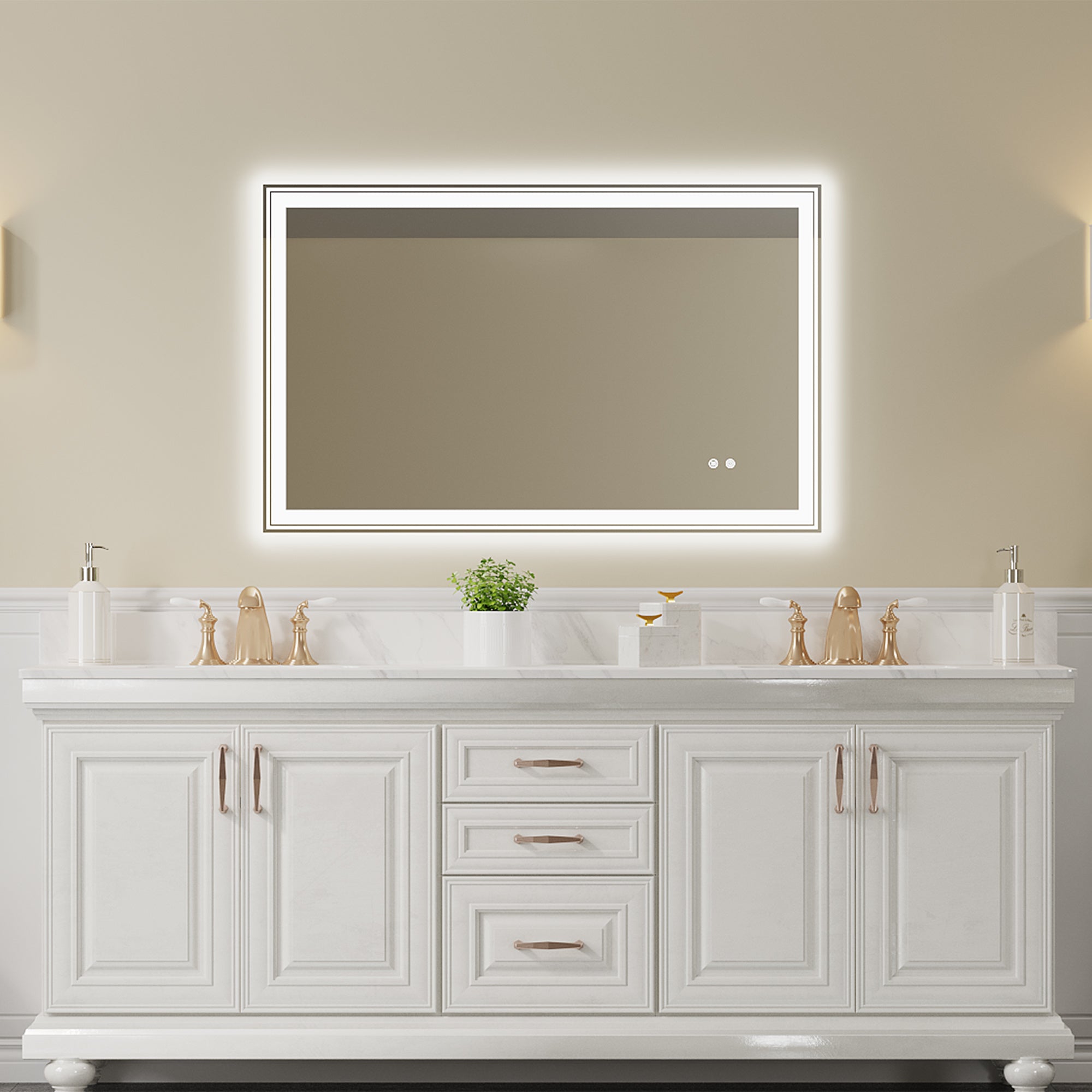 48×30 inch LED-Lit bathroom tempered mirror, wall mounted anti-fog memory Adjustable Brightness front and back light Rectangular Vanity mirror