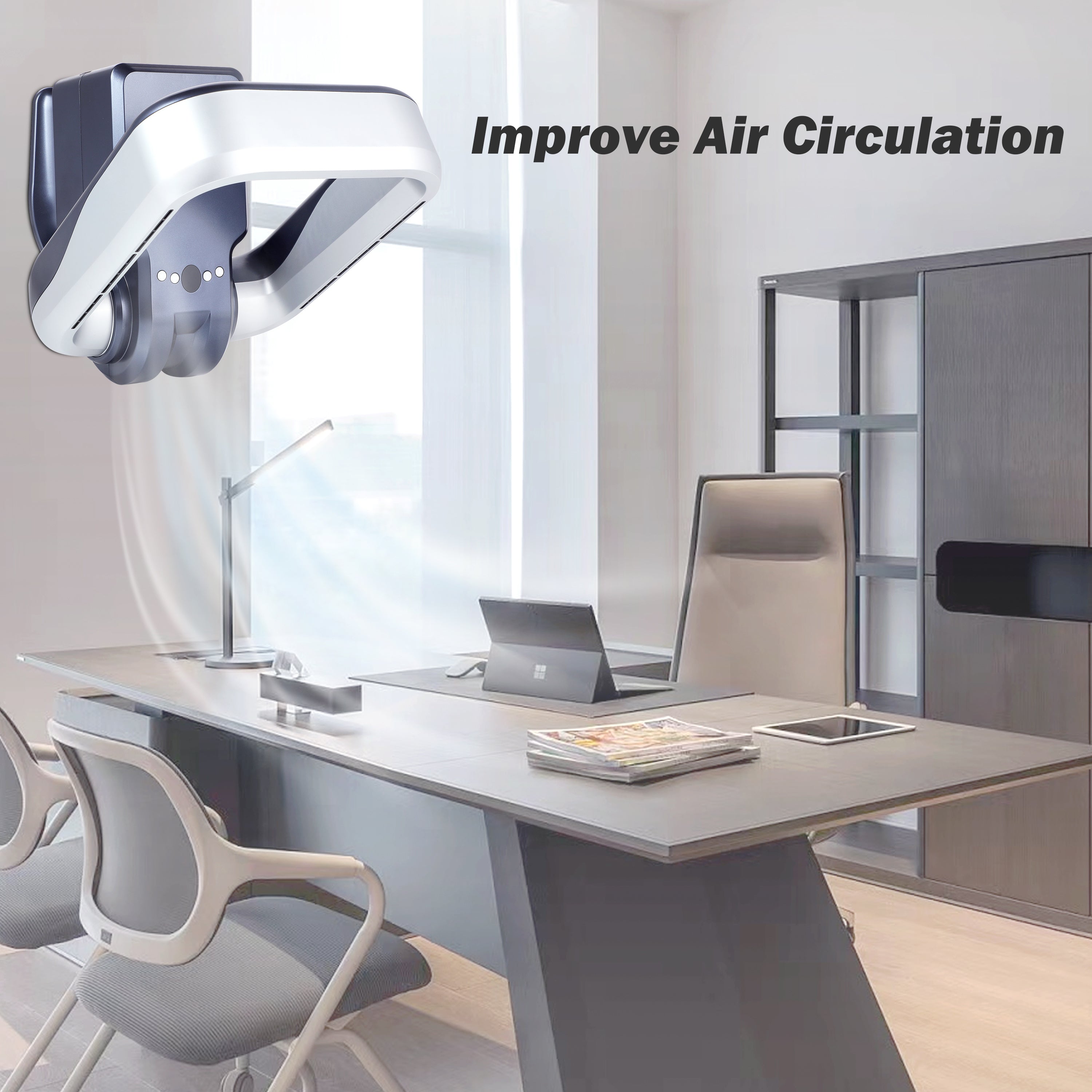 InfiniPower Wall Mounted Fan Bladeless with Remote Controller, No Leaf Cooled Fan with Rotatable Head for Home/Office, 9-Hour Timing, 3 Gear Airflow Adjustable, Grey, 15.7" (HIFANXWALLBLADELESS13GS)