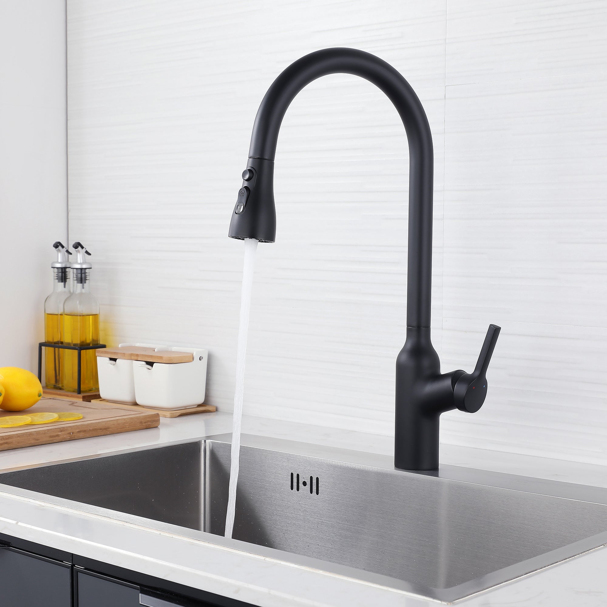 Kitchen Faucet with Pull Down Sprayer Matte Black, High Arc Single Handle Kitchen Sink Faucet , Commercial Modern Stainless Steel Kitchen Faucets