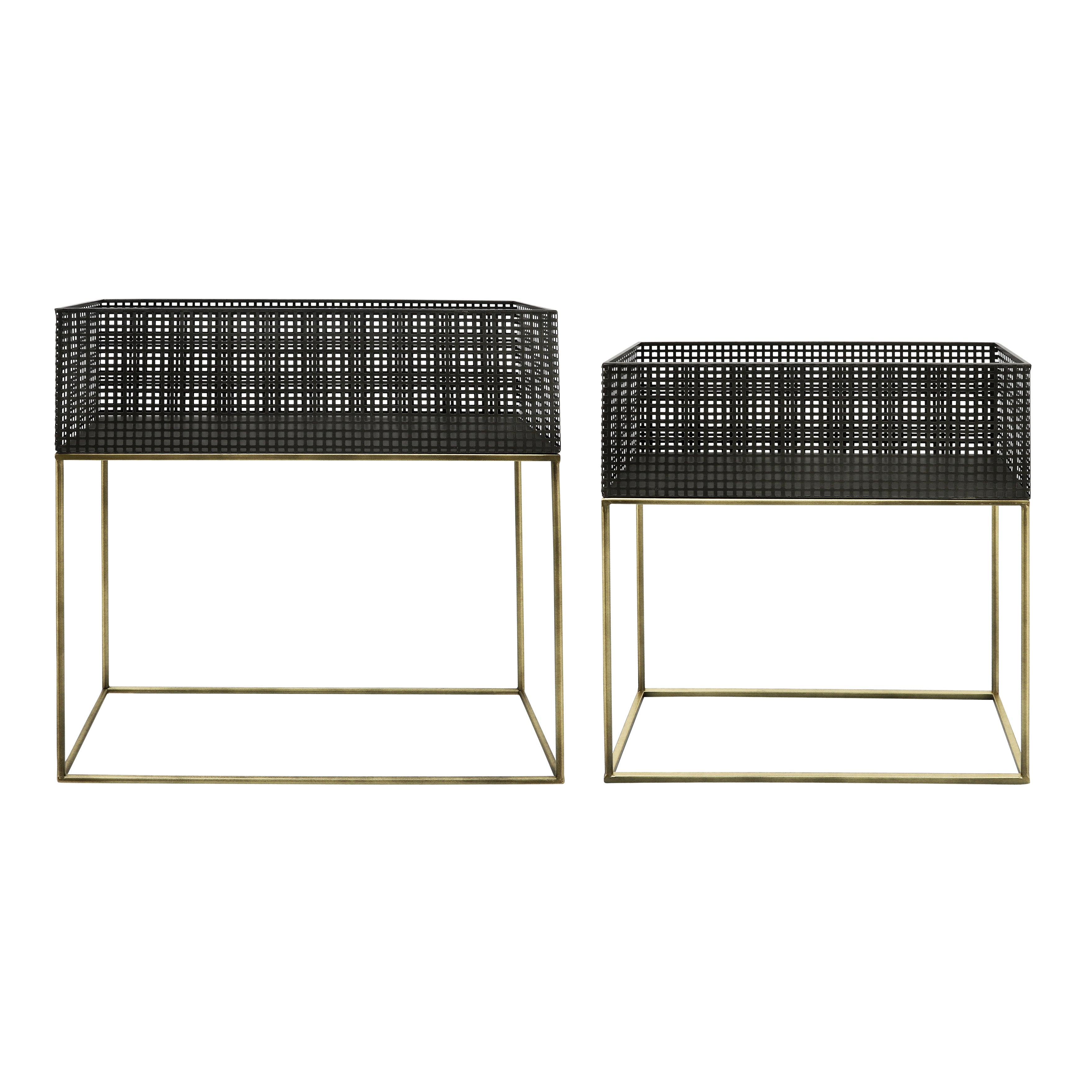 METAL, S/2 20/24" SQUARE PLANTERS, BLACK/GOLD