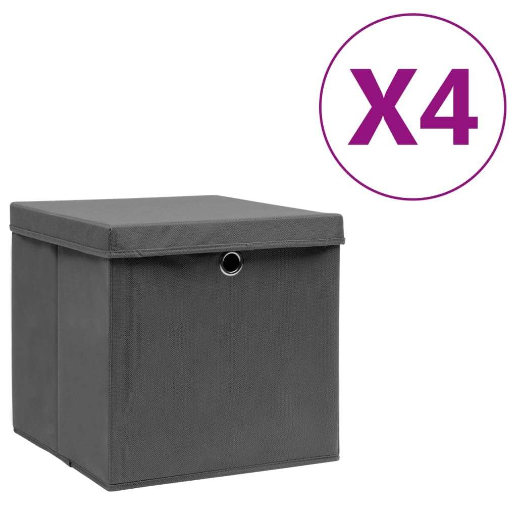 Storage Boxes with Covers 4 pcs 11"x11"x11" Gray