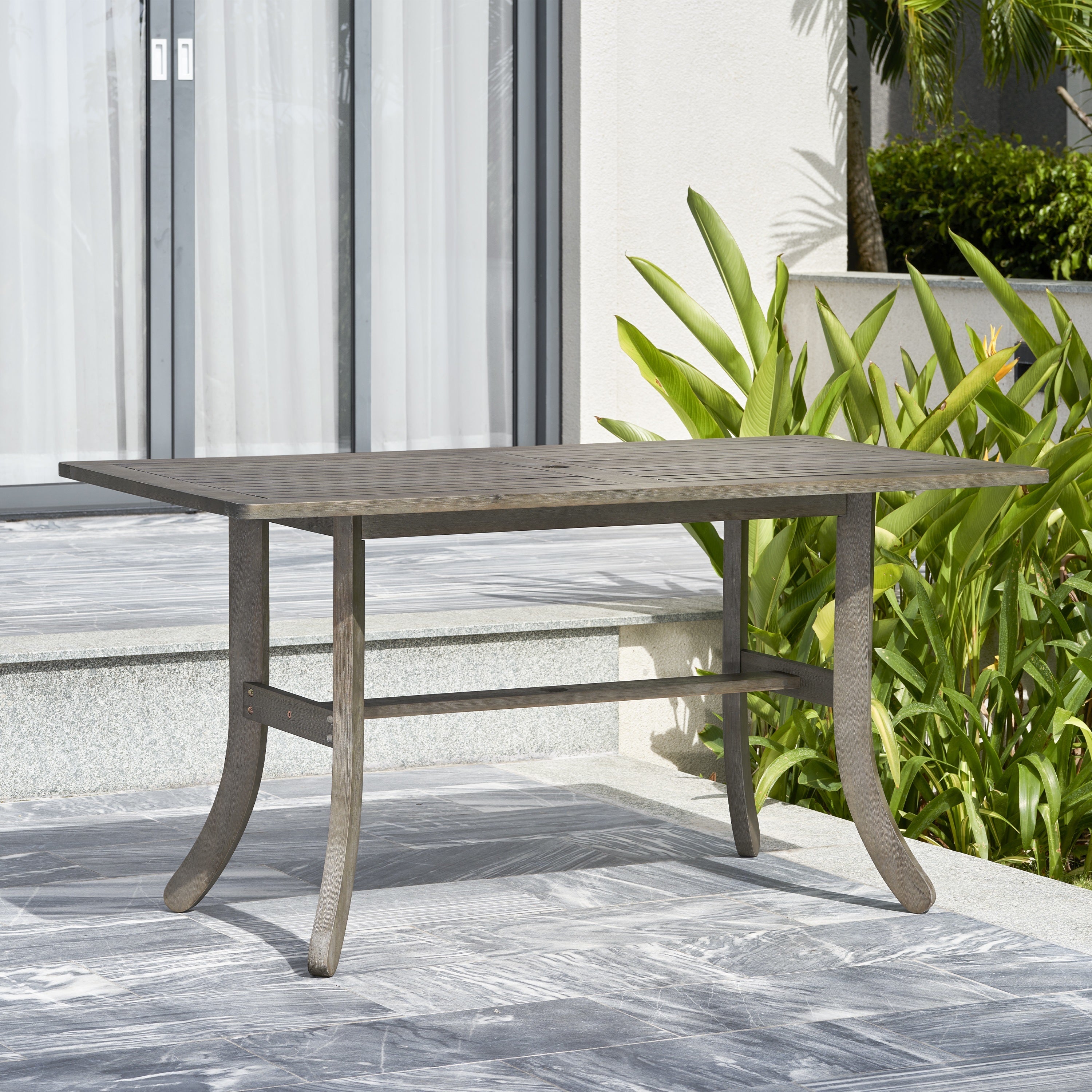 Kyrstin Grey-washed Farmhouse Wood Patio Dining Table for 6 Seaters