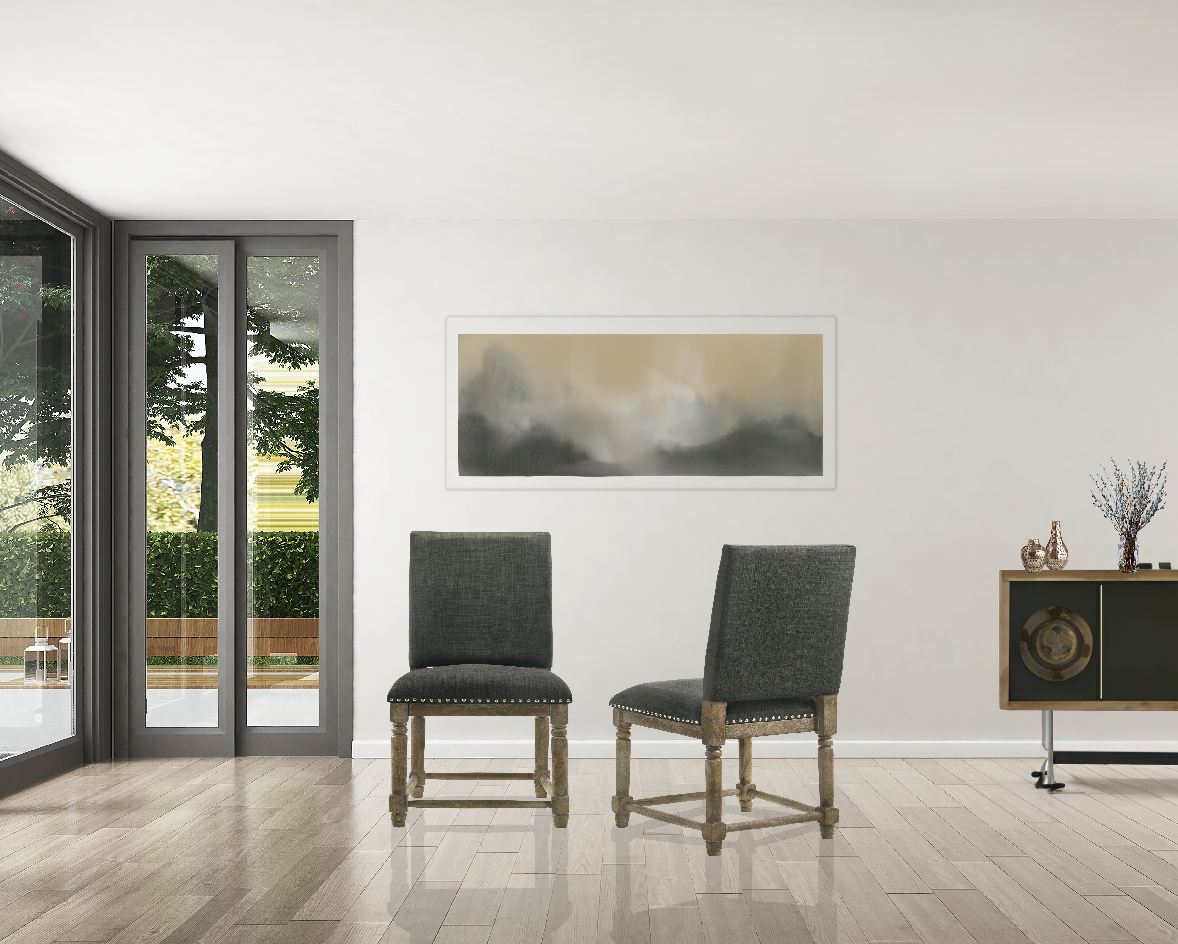 Everton Set of 2 Gray Fabric 19" Dining Chair with Nailhead Trim