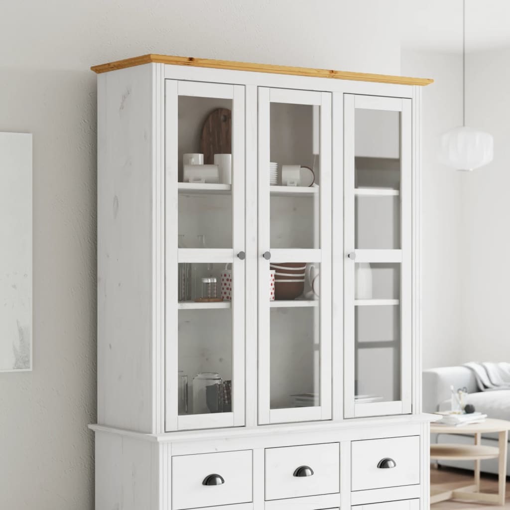 Cabinet with Glass Doors BODO White and Brown Solid Wood Pine