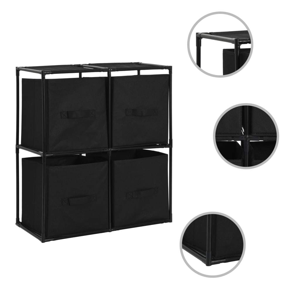 Storage Cabinet with 4 Fabric Baskets Black 24.8"x11.8"x28" Steel