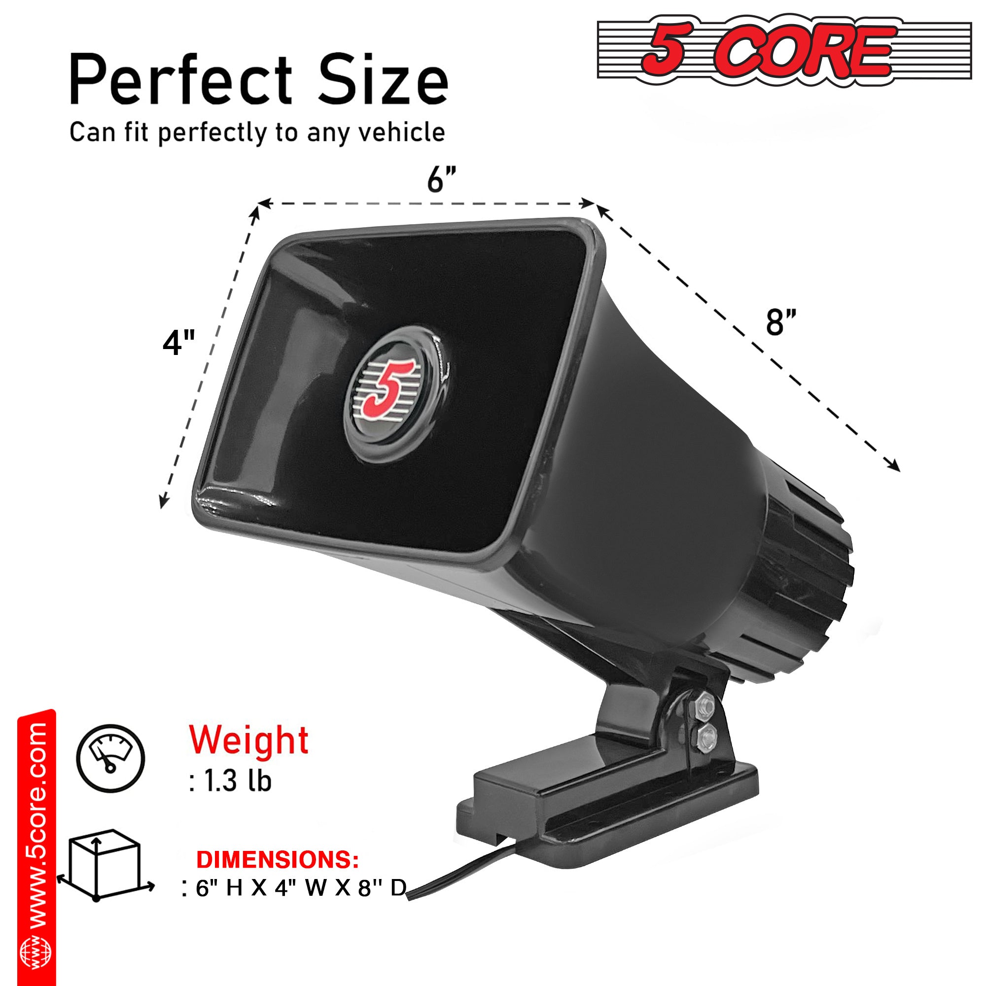 5 Core Indoor Outdoor PA Horn Speaker – 6 x 4 Inch Loud Portable PA Speaker 8 Ohms 50 Watts Max Horn Siren - Adjustable Mounting Bracket and Hardware