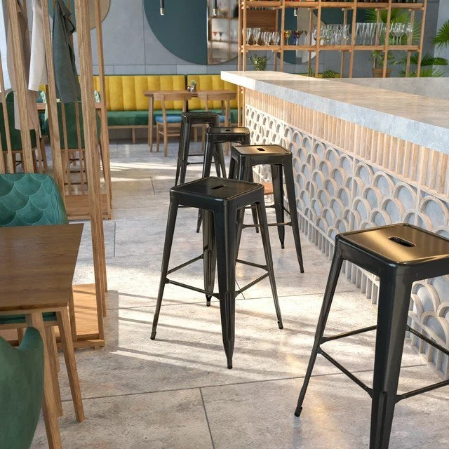 Commercial Grade 30 Inch High Backless Metal Indoor-Outdoor Bar Stool with Square Seat