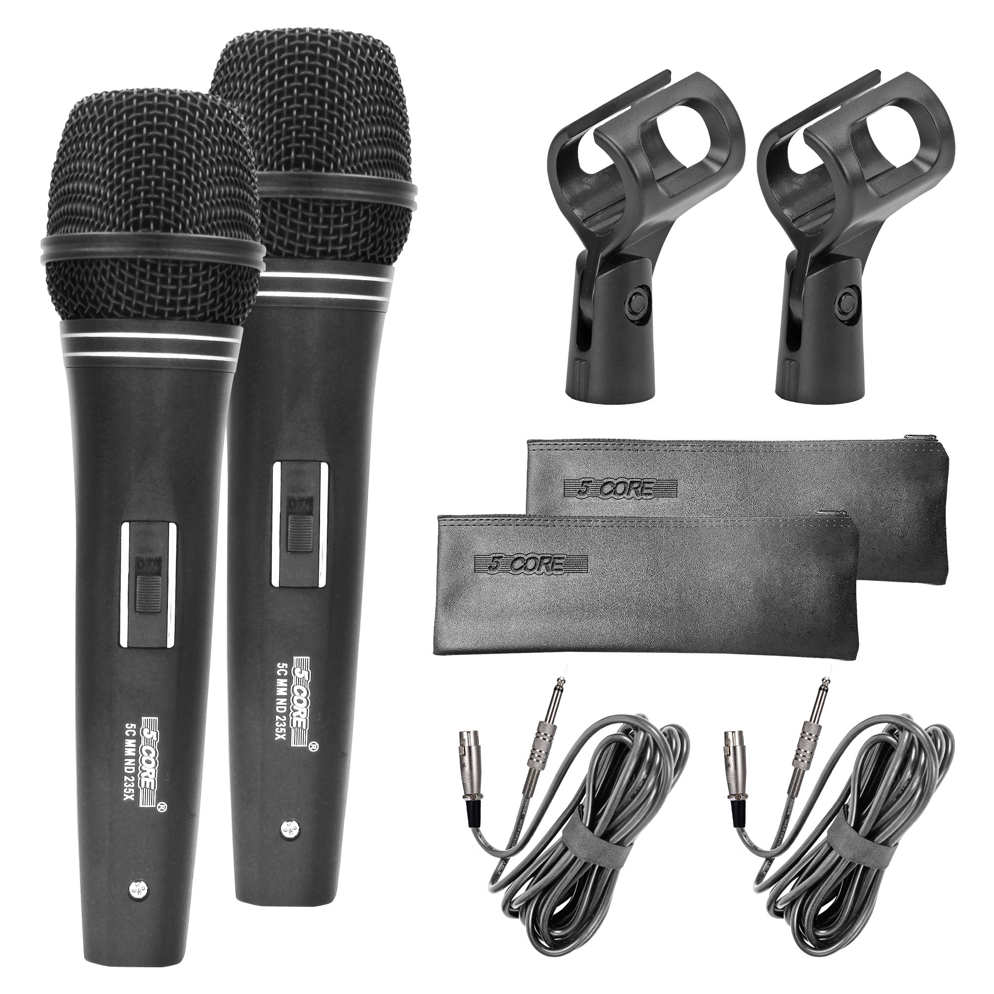 5 Core Wired Microphone Professional Dynamic Neodymium Cardioid Unidirectional Handheld Mic for Speakers Karaoke Steel Mesh Grille Metal Body ON/Off Switch 16ft Detachable Cable+ Clip+Bag -ND 235X