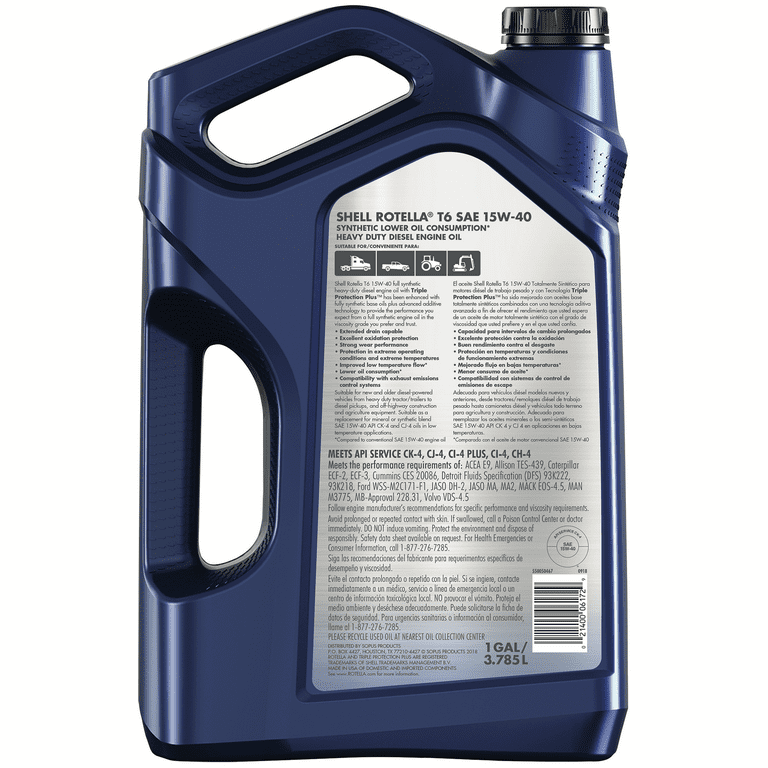 (3 pack) Shell Rotella T6 Full Synthetic 15W-40 Diesel Engine Oil, 1 Gallon (3 Pack Case)