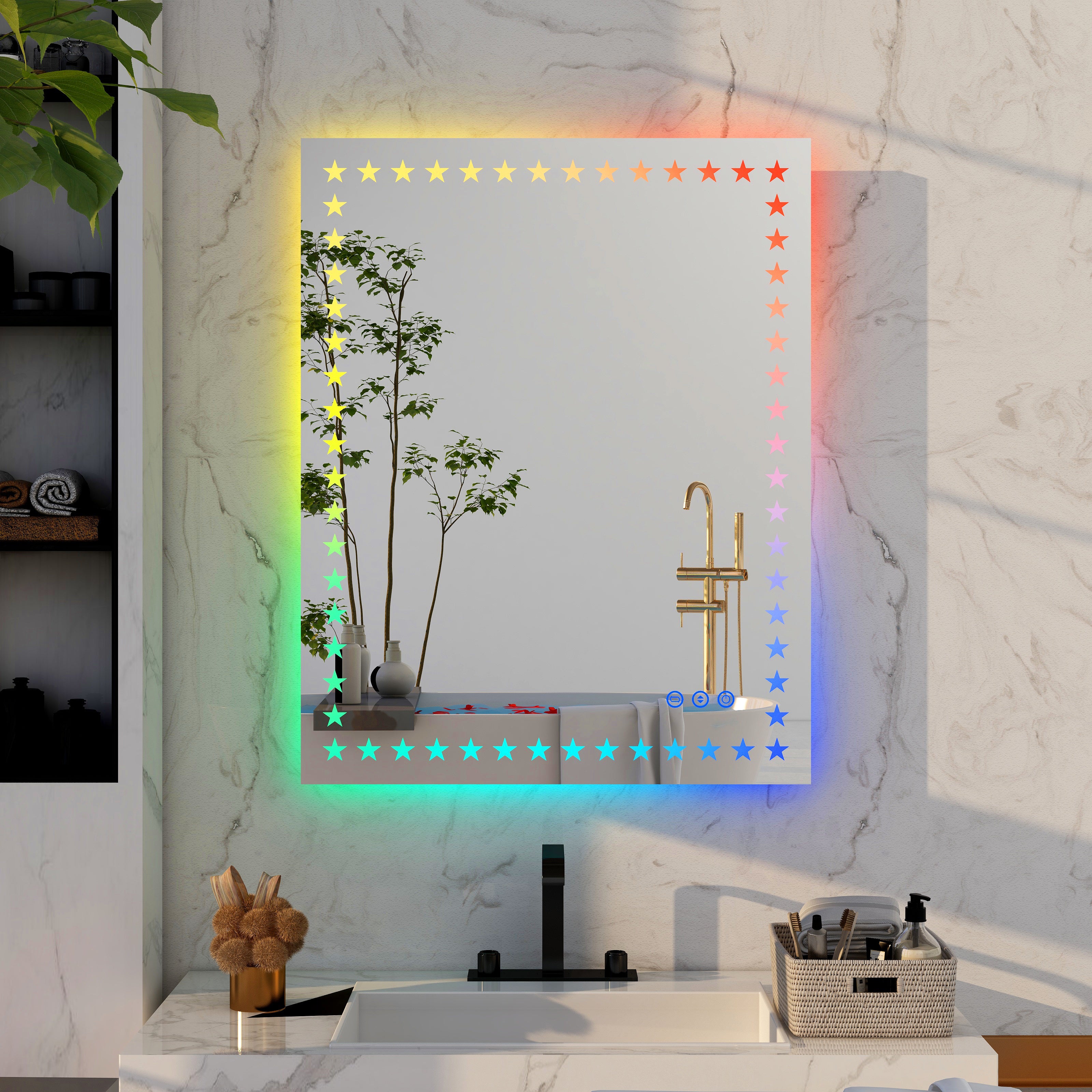 40×32 inch LED Bathroom Mirror with Lights Backlit RGB Color Changing Lighted Mirror for Bathroom Wall Dimmable Anti-Fog Memory Rectangular Vanity Mirror (RGB Multicolor Backlit + Front-Lighted )