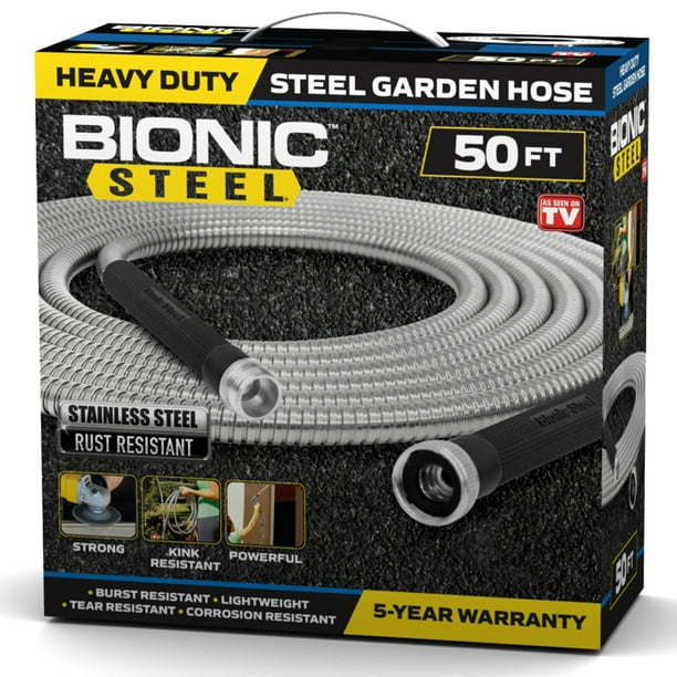 Bionic Steel Garden Hose, 304 Stainless Steel Metal Water Hose – Flexible, Lightweight, Crush Resistant Aluminum Fittings, Kink & Tangle Free, Rust Proof, 50 ft.