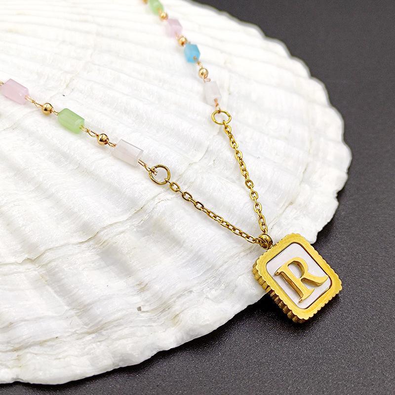 French mixed stone titanium steel pendant necklace niche design ins style collarbone chain personalized necklace simple necklace wholesale jewelry