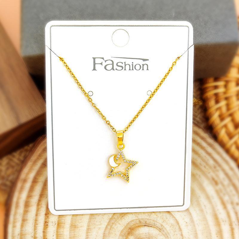 Copper jewelry sun, moon and stars necklace female niche does not lose color full diamond 18K collarbone chain versatile high-class feeling pendant jewelry