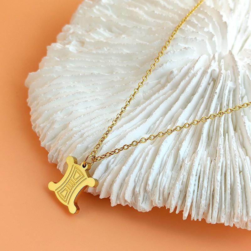 2023 New Arc de Triomphe Pendant Necklace Titanium Steel Fashion Niche Design Premium Sense Simple Peplum Collar Chain