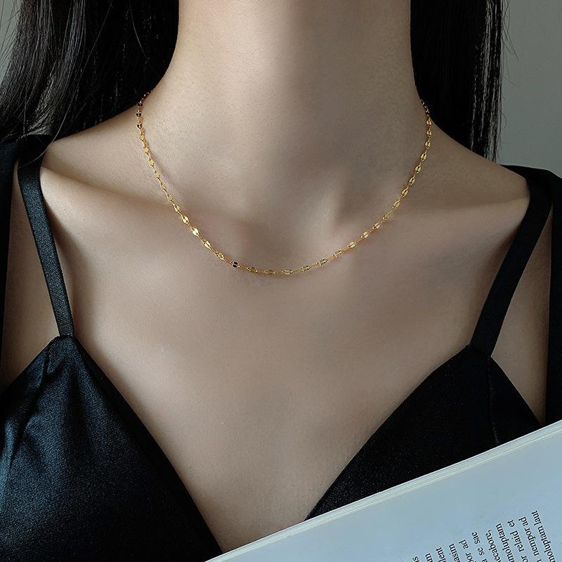 18k does not lose color lip necklace new female collarbone chain simple net red sweater chain plain chain titanium steel jewelry wholesale