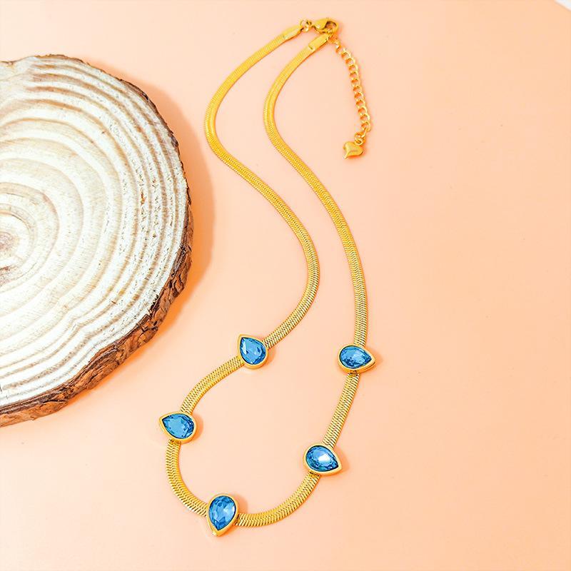 New Italian necklace natural aquamarine pendant light luxury versatile simple tide ins niche wind collarbone chain batch