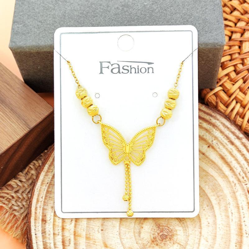 Live explosion models five blessings butterfly tassel necklace female fashion temperament hollow long butterfly collarbone chain light luxury necklace
