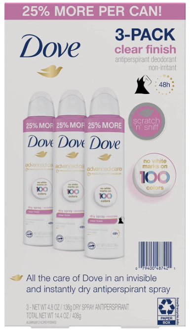 Dove Womens Invisible Dry Spray Antiperspirant Deodorant; 4.8 Ounce (Pack of 3)