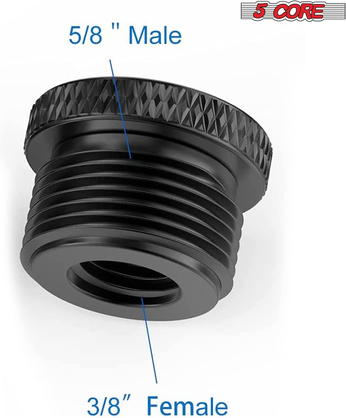 5 Core 1 Piece Mic Stand Adapter 3/8" Female to 5/8" Male Aluminum Alloy Mic Screw Adapter for Microphone Stand Clips Mic Stand Holder Adapter Black,