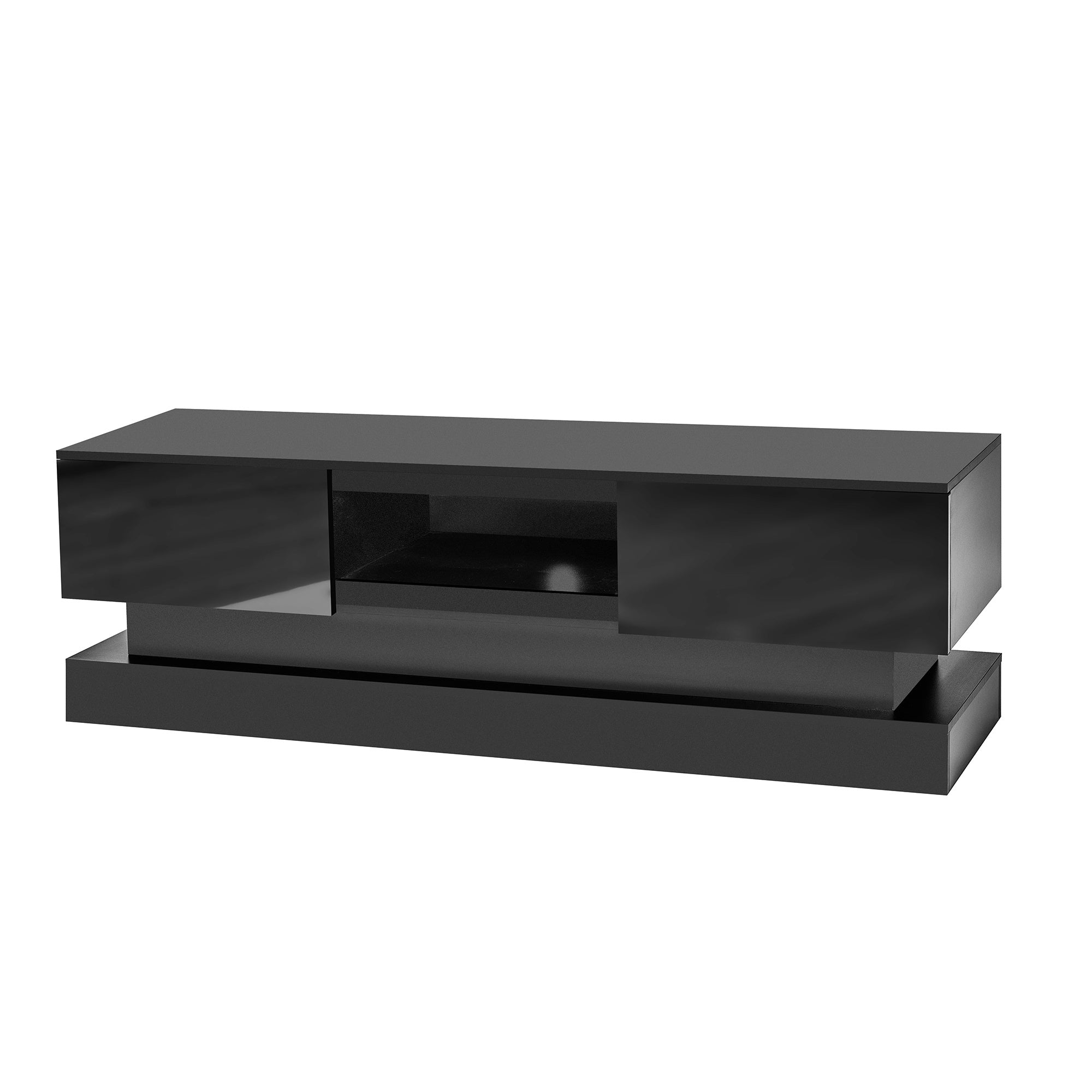 51.18inch Black morden TV Stand with LED Lights,high glossy front TV Cabinet,can be assembled in Lounge Room, Living Room or Bedroom,color:BLACK