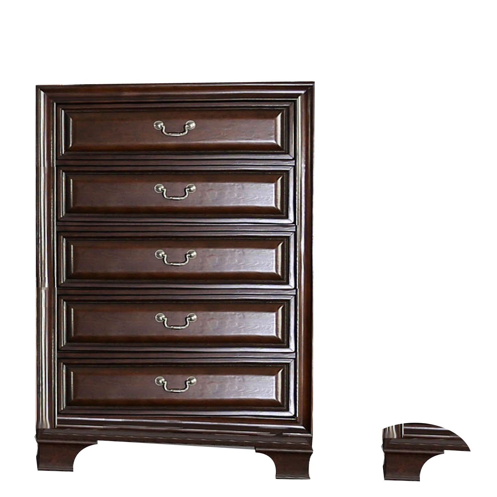 53 Inch Modern Tall Dresser Chest, Wood, 5 Drawers, Molded, Cherry