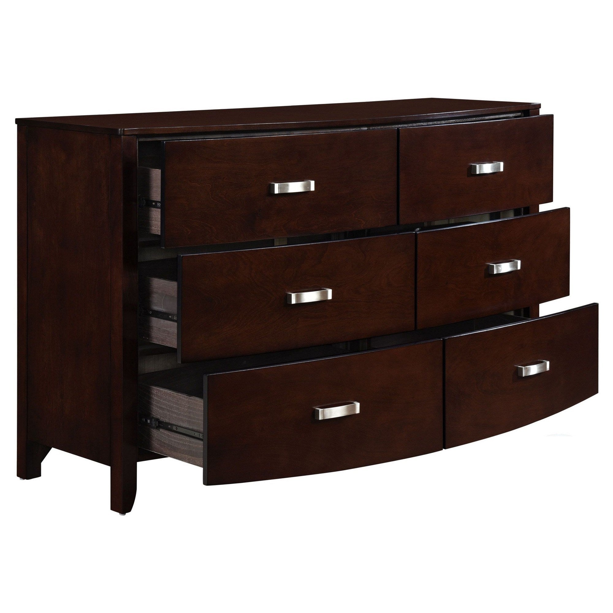 61 Inch 6 Drawer Wood Dresser, Metal Handles, Cherry Brown
