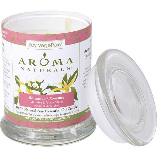 ROMANCE AROMATHERAPY by Romance Aromatherapy ONE 3X3.5 inch MEDIUM GLASS PILLAR SOY AROMATHERAPY CANDLE.COMBINES THE ESSENTIAL OILS OF YLANG YLANG & JASMINE TO CREATE PASSION AND ROMANCE