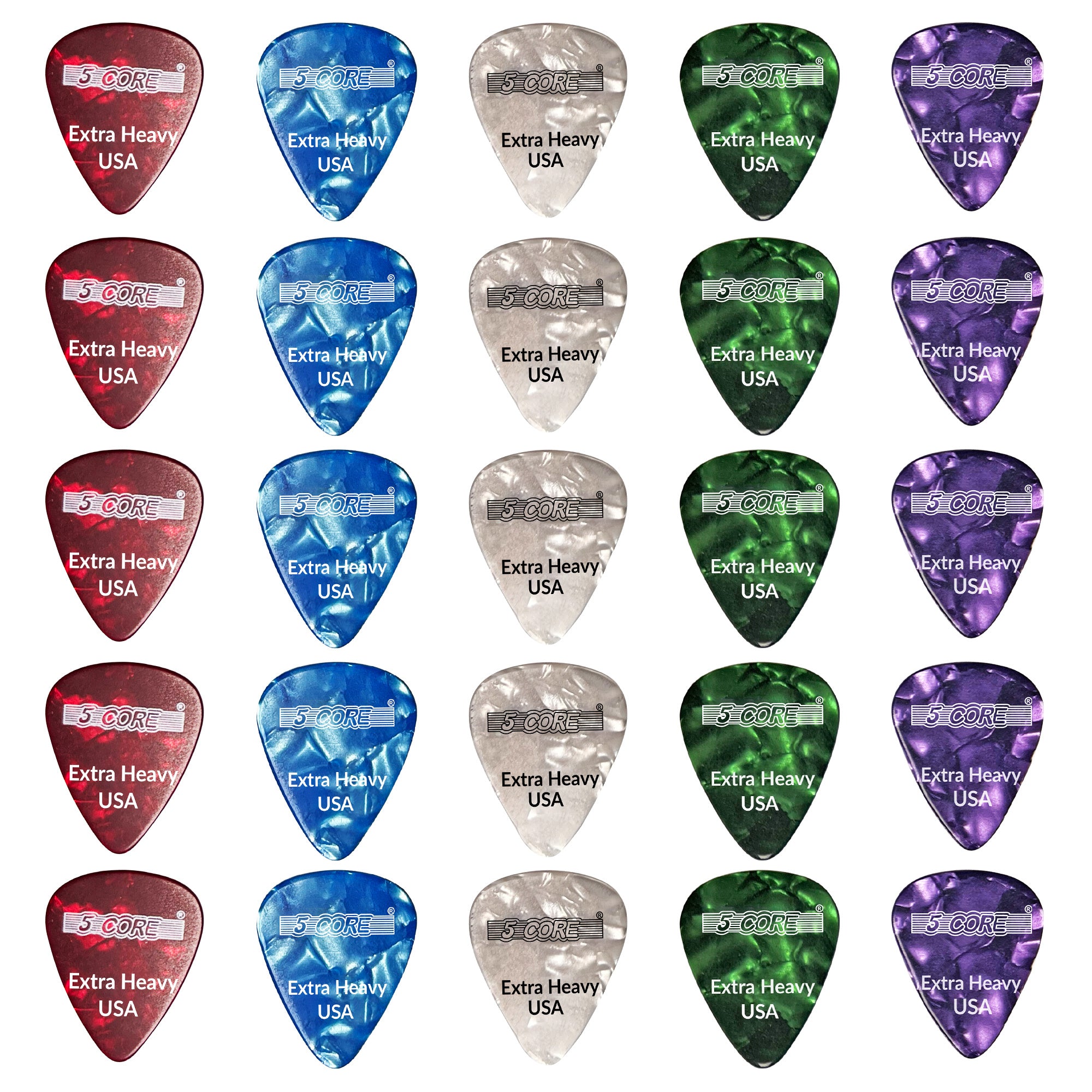 5 Core Guitar Picks 20 Pcs | Guitar Pick for Bass, Electric, Acoustic| Extra Heavy Gauge Durable Premium Celluloid Guitar Picks 1.2mm| 4xRed, 4xGreen, 4xWhite, 4xPurple, 4xBlue- G PICK EXH RGWPB 20PK